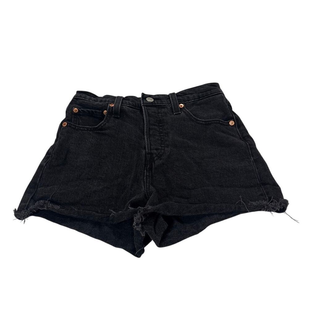 Levis Womens 24 Black Ribcage Shorts Denim Cut Off Button Fly Summer Festival